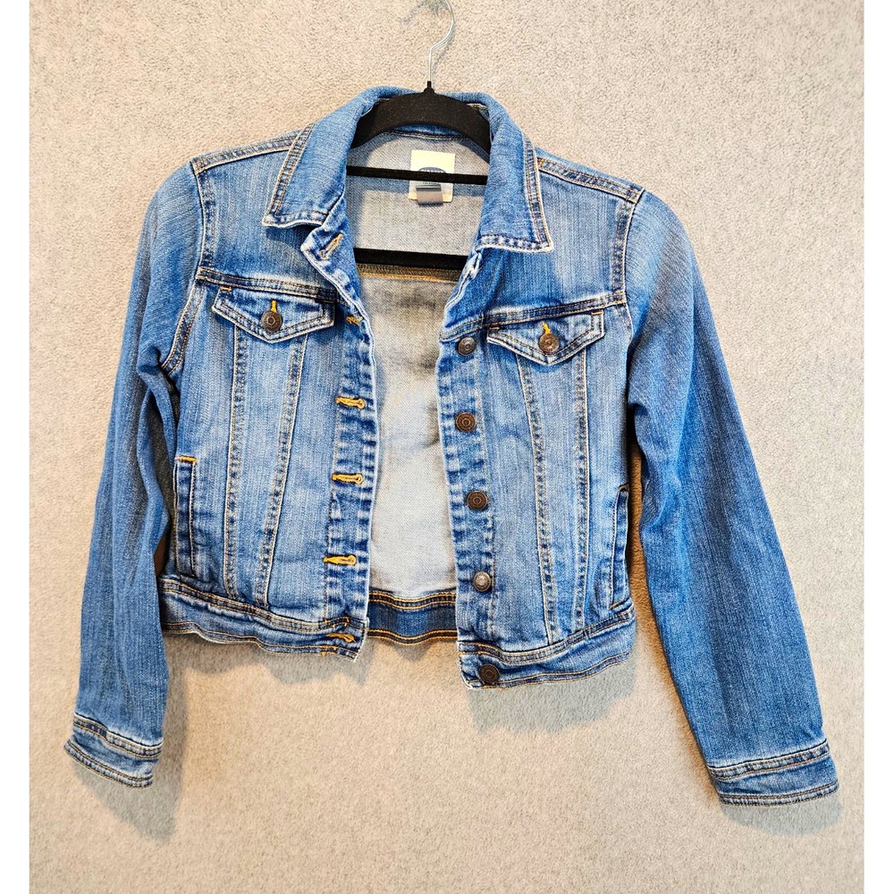 Old Navy Girls Blue Denim Jacket XL Regular Fit Button Front Collared Pockets